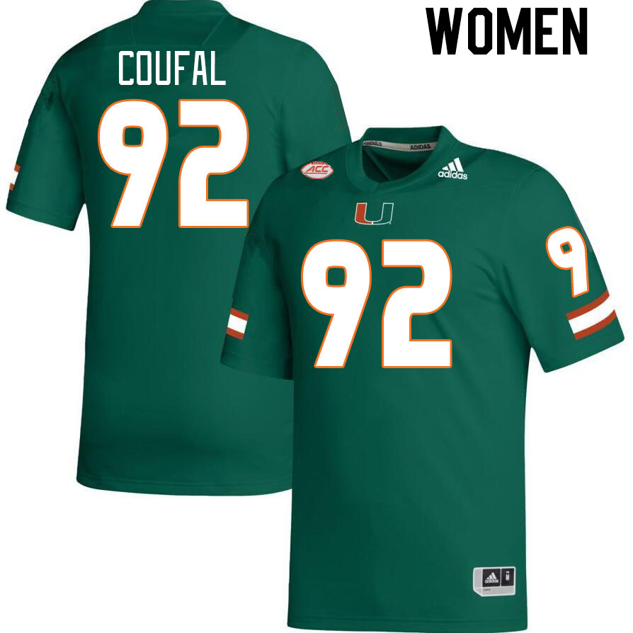Women #92 Samuel Coufal Miami Hurricanes College Football Jerseys Stitched-Green